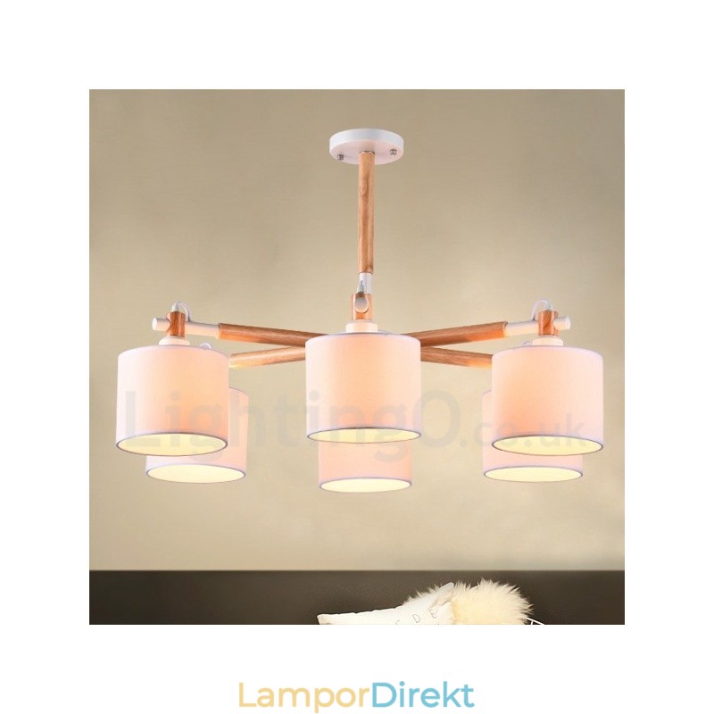 Modern Contemporary 6 Ljus Envånings Träkrona Med Trumtyg (Svart Vit)
