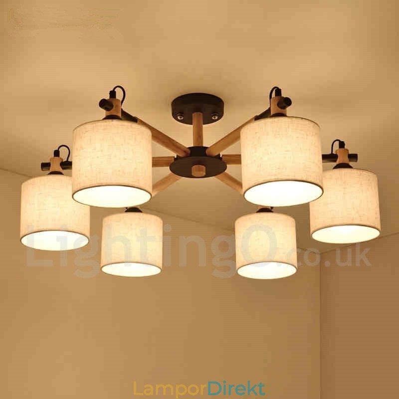 Modern Contemporary 6 Ljus Envånings Träkrona Med Trumtyg (Svart Vit)