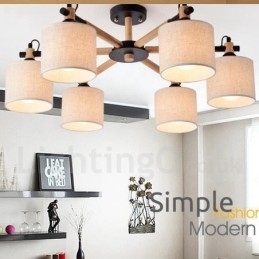 Modern Contemporary 6 Ljus Envånings Träkrona Med Trumtyg (Svart Vit)
