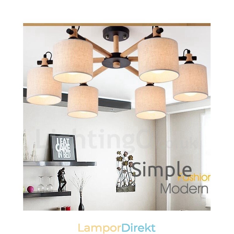 Modern Contemporary 6 Ljus Envånings Träkrona Med Trumtyg (Svart Vit)