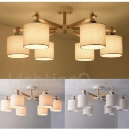 Modern Contemporary 6 Ljus Envånings Träkrona Med Trumtyg (Svart Vit)