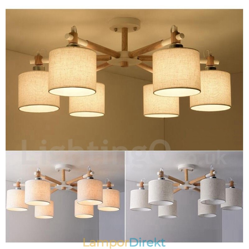 Modern Contemporary 6 Ljus Envånings Träkrona Med Trumtyg (Svart Vit)
