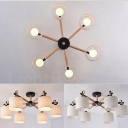 Modern Contemporary 6 Ljus Envånings Träkrona Med Trumtyg (Svart Vit)