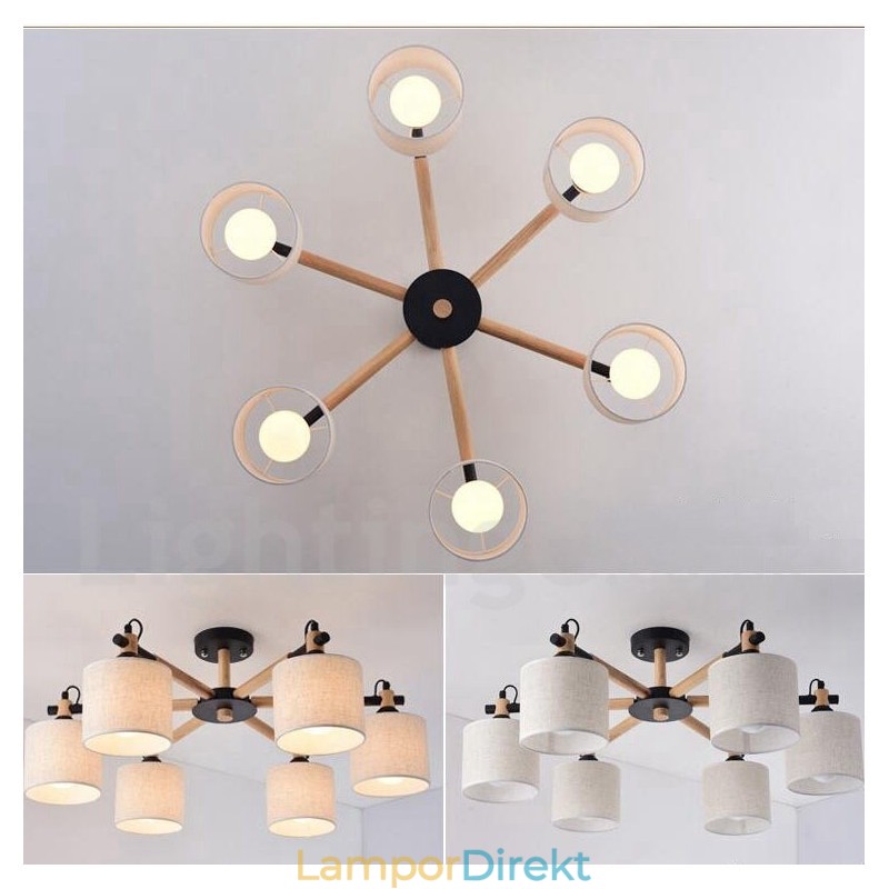 Modern Contemporary 6 Ljus Envånings Träkrona Med Trumtyg (Svart Vit)