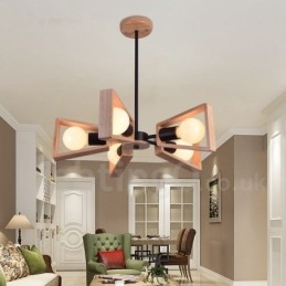Wood Single Tier 5 Ljus Ljuskrona Lampa Modern Samtida Stil