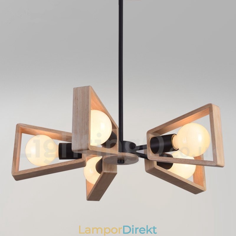 Wood Single Tier 5 Ljus Ljuskrona Lampa Modern Samtida Stil