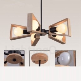 Wood Single Tier 5 Ljus Ljuskrona Lampa Modern Samtida Stil