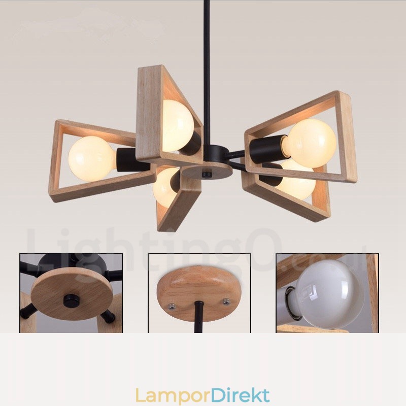Wood Single Tier 5 Ljus Ljuskrona Lampa Modern Samtida Stil