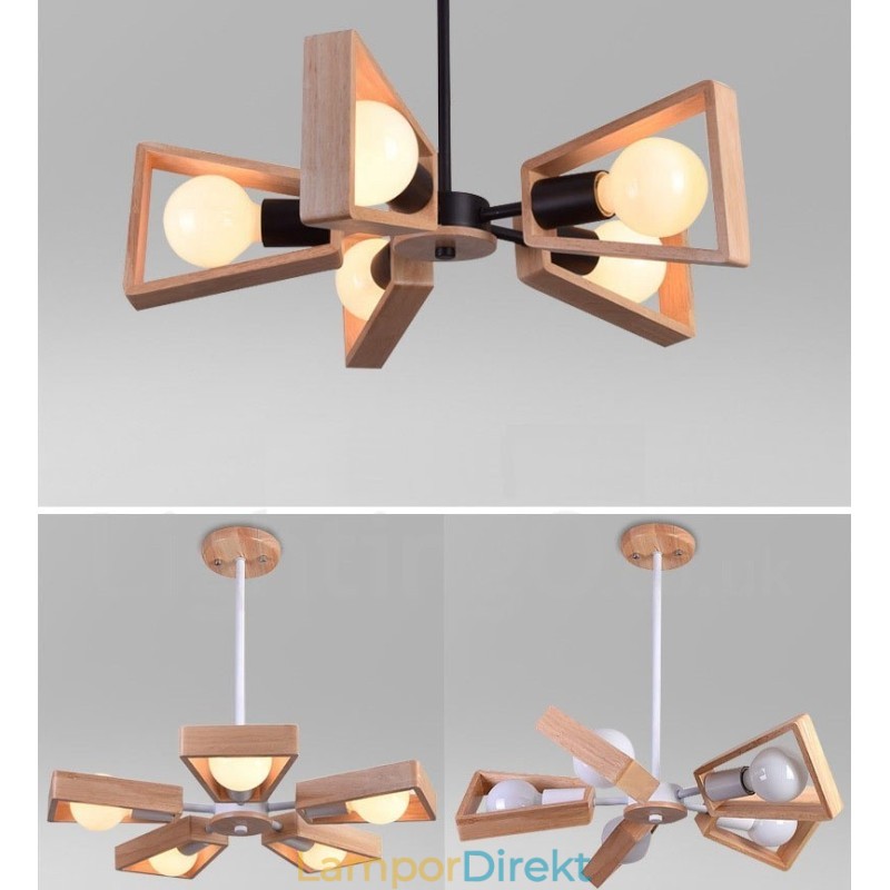 Wood Single Tier 5 Ljus Ljuskrona Lampa Modern Samtida Stil