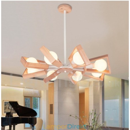 Wood Single Tier 8 Light Chandelier Lamp Modern Contemporary Style Wood Single Tier 8 Light Chandelier Lamp Modern Contemporary Style