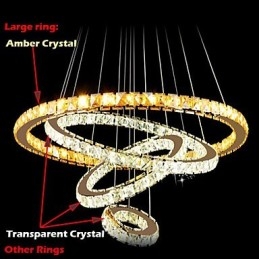 Modern Kristall Taklampa Tak Ljuskrona Lampa Med 4 Ringar Stor Ring Bärnsten Kristall Och Annan Klar Kristall