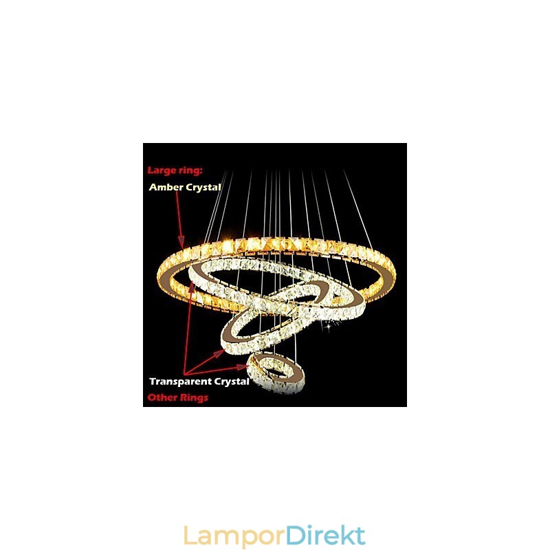 Modern Kristall Taklampa Tak Ljuskrona Lampa Med 4 Ringar Stor Ring Bärnsten Kristall Och Annan Klar Kristall