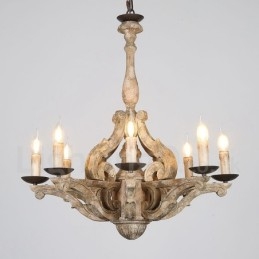 8 Ljus Vintage Retro Trä Ljuskrona Lampa Ljus