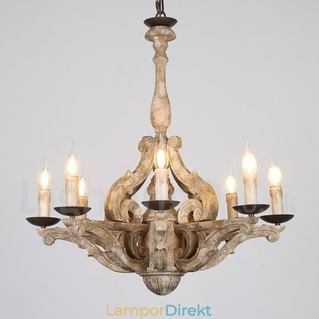 8 Ljus Vintage Retro Trä Ljuskrona Lampa Ljus 8 Ljus Vintage Retro Trä Ljuskrona Lampa Ljus