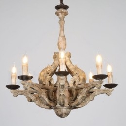 8 Ljus Vintage Retro Trä Ljuskrona Lampa Ljus