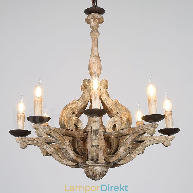8 Ljus Vintage Retro Trä Ljuskrona Lampa Ljus