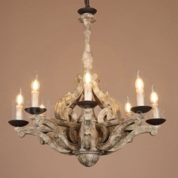 8 Ljus Vintage Retro Trä Ljuskrona Lampa Ljus