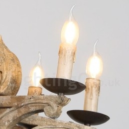 8 Ljus Vintage Retro Trä Ljuskrona Lampa Ljus