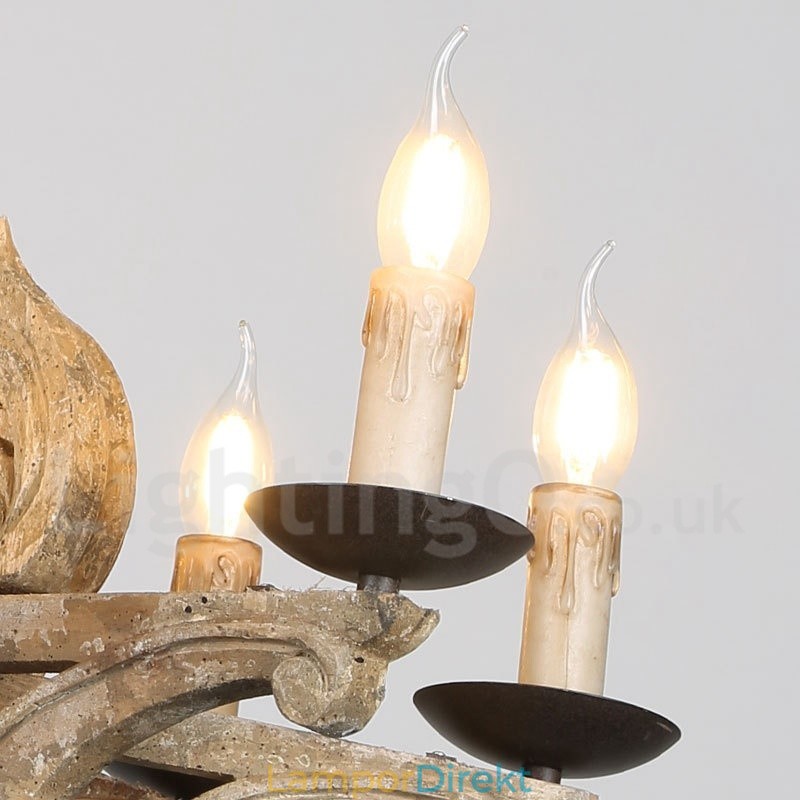 8 Ljus Vintage Retro Trä Ljuskrona Lampa Ljus