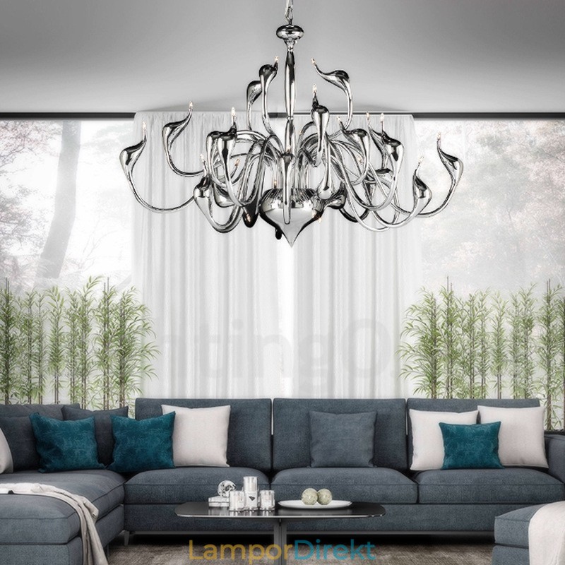 24 Lampor Modern Swan Chandelier Light G4 Chrome Plating Lampa Ingår