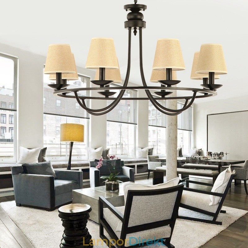 Country Retro 8 Light Single Tier Chandelier Lamp Light