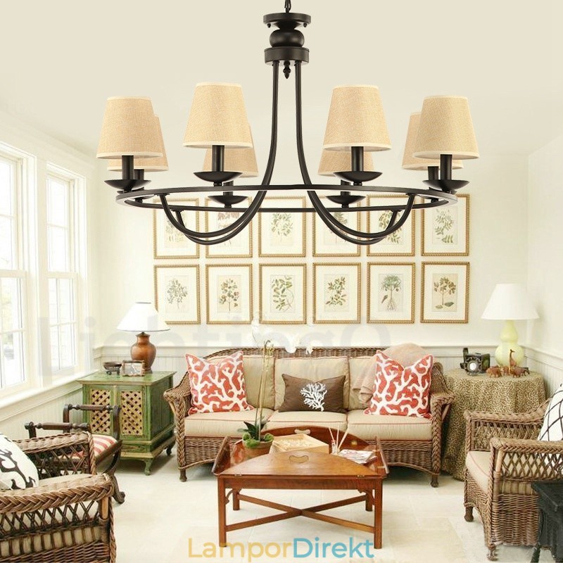 Country Retro 8 Light Single Tier Chandelier Lamp Light