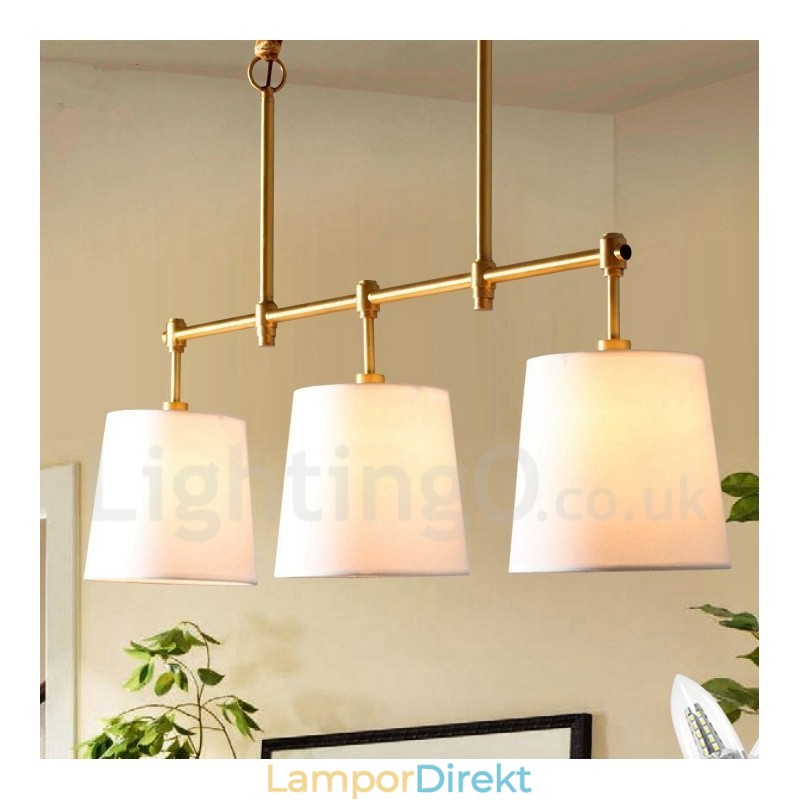 Country Retro 3 Ljus Koppar Ljuskrona Ljus Med Tyg Skärm Lampa