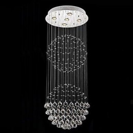 Pendelljus Modern Kristallkrona 5 Ljus Silver Canpoy Klar Kristall Globe Taklampor Armaturer