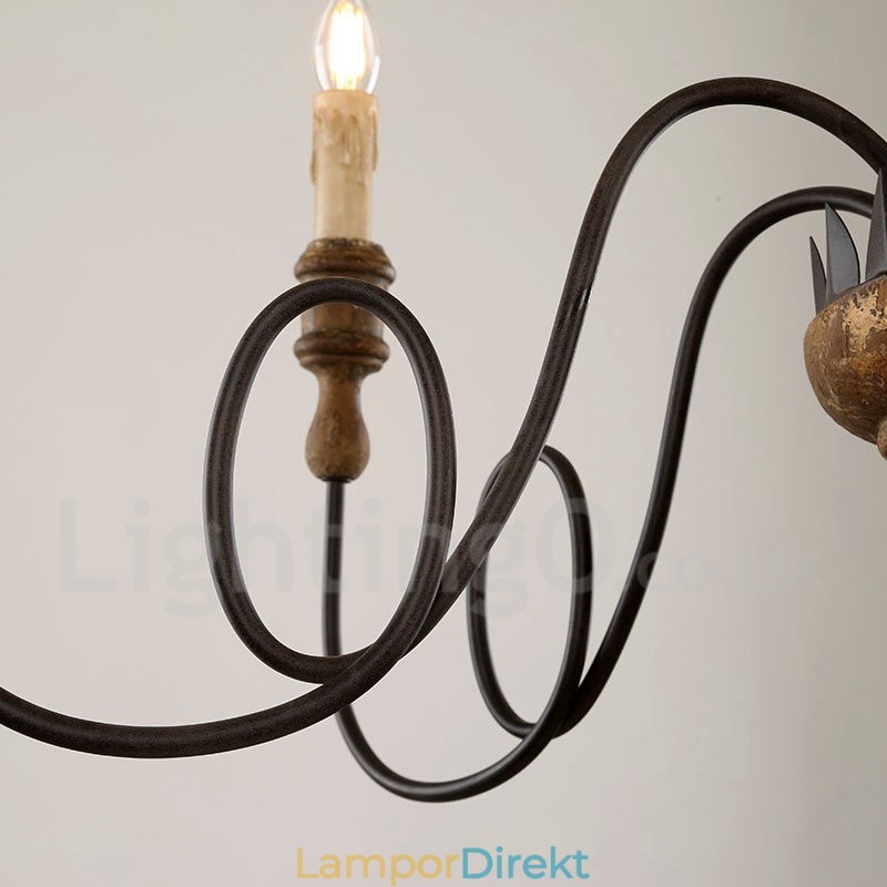 Country Vintage Trä 6 Ljus Ljuskrona Ljus