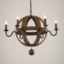 Country Vintage Trä 6 Ljus Ljuskrona Lampa Ljus
