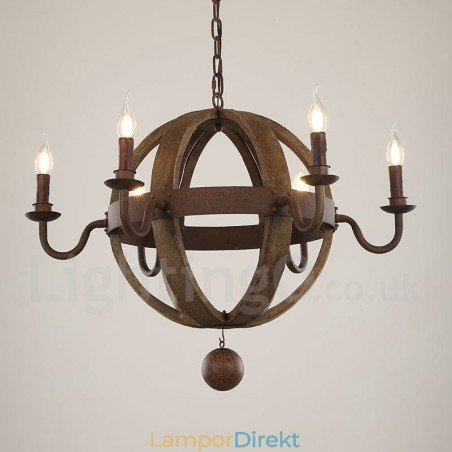 Country Vintage Trä 6 Ljus Ljuskrona Lampa Ljus Country Vintage Trä 6 Ljus Ljuskrona Lampa Ljus