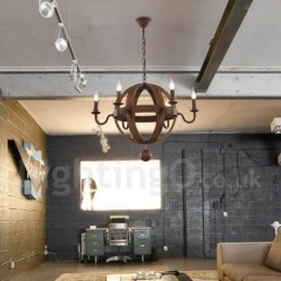Country Vintage Trä 6 Ljus Ljuskrona Lampa Ljus