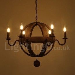 Country Vintage Trä 6 Ljus Ljuskrona Lampa Ljus