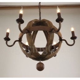 Country Vintage Trä 6 Ljus Ljuskrona Lampa Ljus