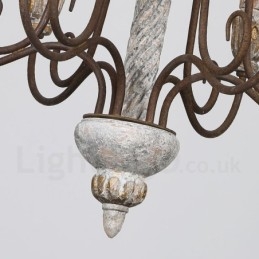 Country Vintage Trä 6 Light Single Tier Ljuskrona För Ljus