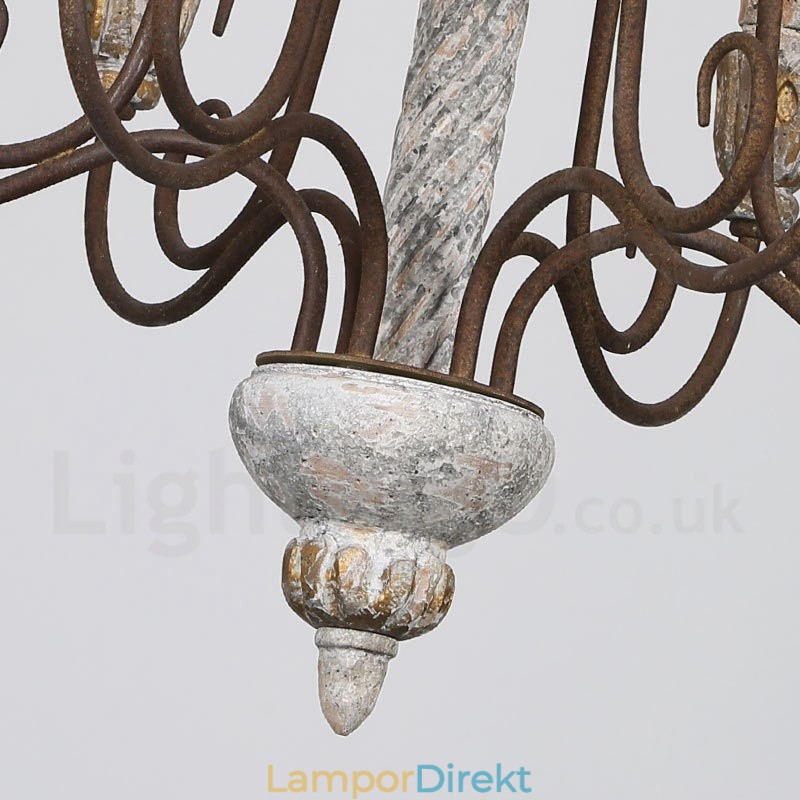 Country Vintage Trä 6 Light Single Tier Ljuskrona För Ljus