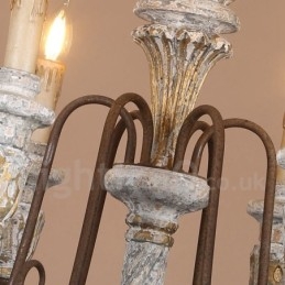 Country Vintage Trä 6 Light Single Tier Ljuskrona För Ljus