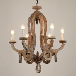 Country Wooden Vintage 6 Light Single Tier Chandelier Light Wood Lamp