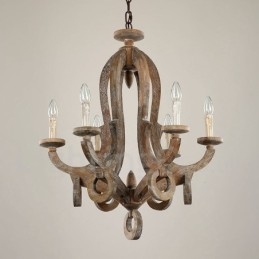 Country Wooden Vintage 6 Light Single Tier Chandelier Light Wood Lamp