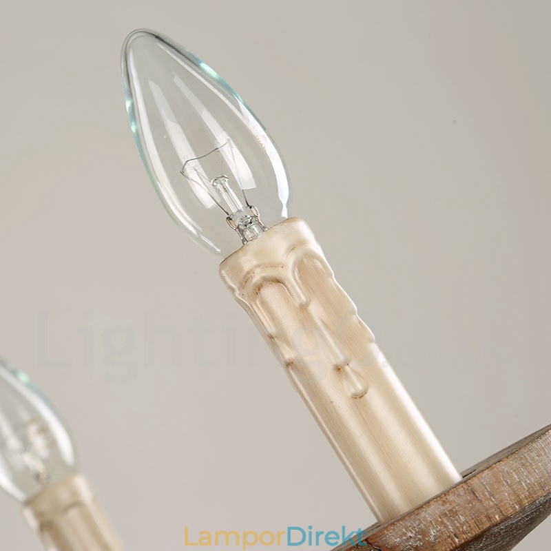 Country Wooden Vintage 6 Light Single Tier Chandelier Light Wood Lamp