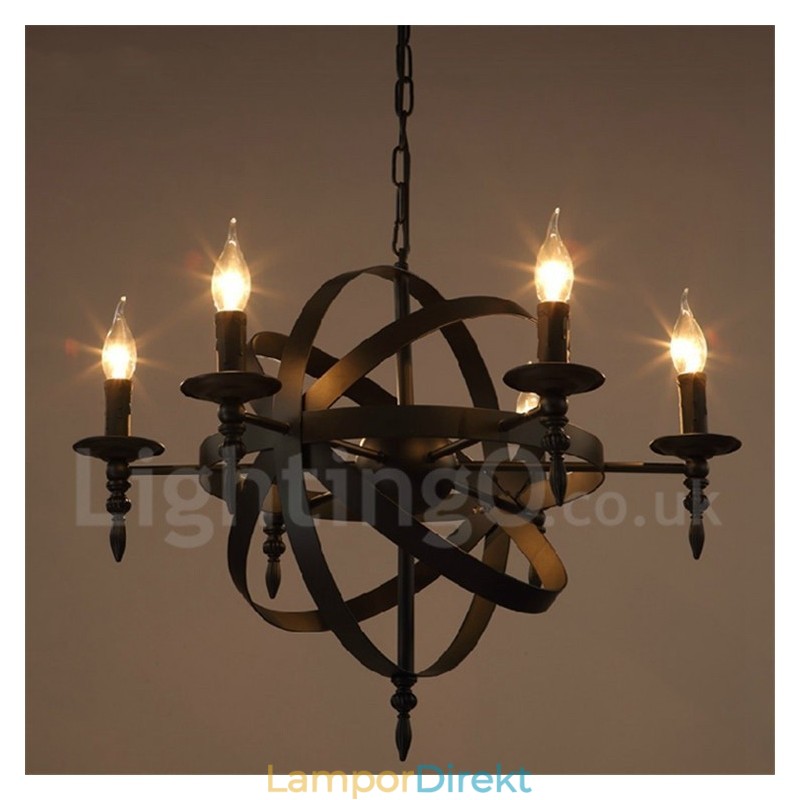Retro Vintage Metal 6 Light Single Tier Chandelier Light