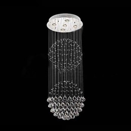 Pendelljus Modern Kristallkrona 5 Ljus Silver Canpoy Klar Kristall Globe Taklampor Armaturer