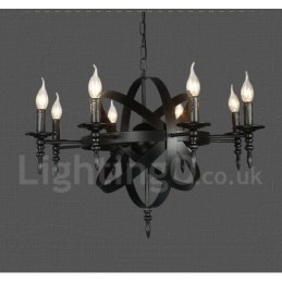 Svart Retro Vintage Metal 8 Light Single Tier Chandelier Light