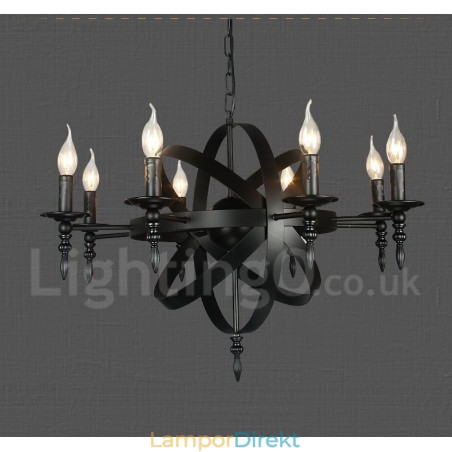 Svart Retro Vintage Metal 8 Light Single Tier Chandelier Light Svart Retro Vintage Metal 8 Light Single Tier Chandelier Light
