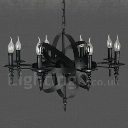 Svart Retro Vintage Metal 8 Light Single Tier Chandelier Light