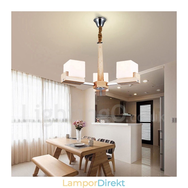 Trä Modern Contemporary 3 Light Single Tier Chandelier Lamp