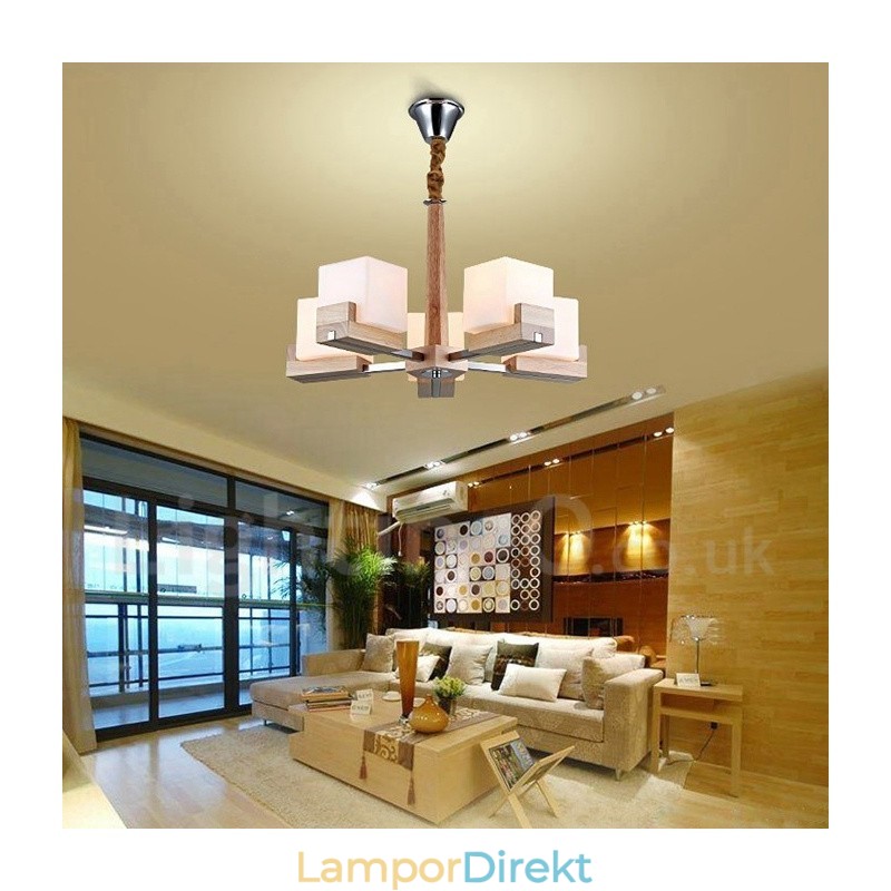 Trä Modern Contemporary 5 Light Single Tier Chandelier Lamp