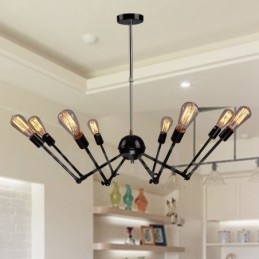 Svart Retro Vintage Metal 8 Light Single Tier Chandelier Light