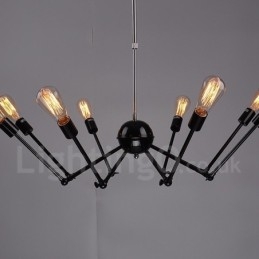 Svart Retro Vintage Metal 8 Light Single Tier Chandelier Light