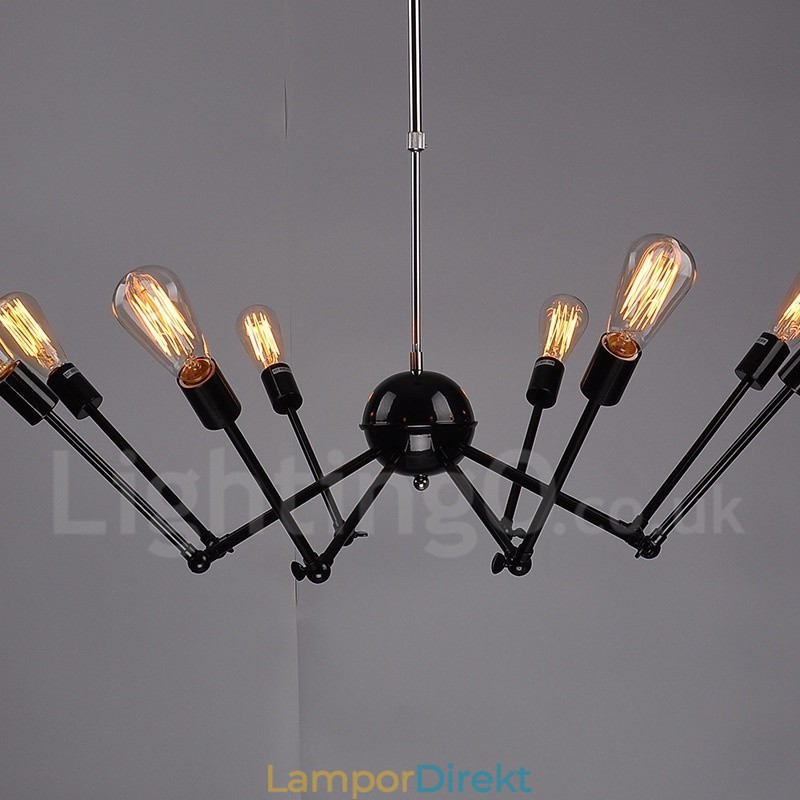 Svart Retro Vintage Metal 8 Light Single Tier Chandelier Light